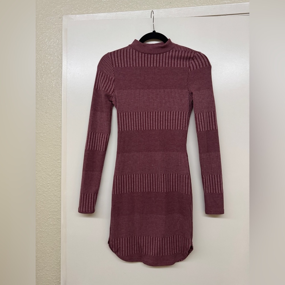 Windsor Ribbed Knit Long Sleeve Dress in Plum